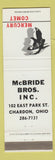 Matchbook Cover - McBridge Bros Mercury Comet Chardon OH