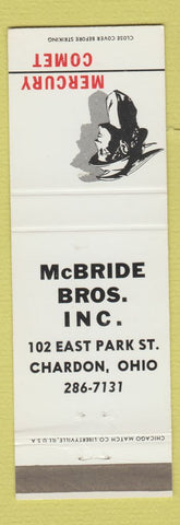 Matchbook Cover - McBridge Bros Mercury Comet Chardon OH