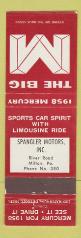 Matchbook Cover - Mercury Spangler Motors 1958 Milton PA
