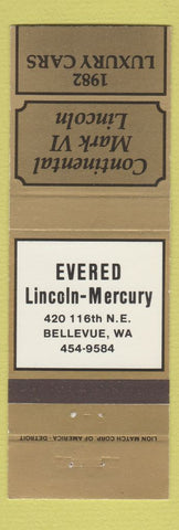 Matchbook Cover - Evered Lincoln Mercury Bellevue WA 1982