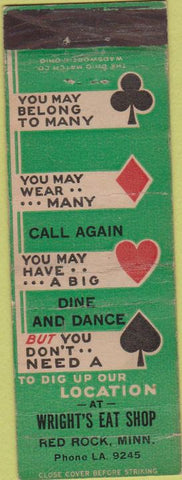 Matchbook Cover - Wright's Eat Shop Red Rock MN WEAR