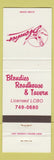 Matchbook Cover - Blondies Roadhouse Tavern girlie