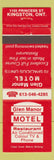 Matchbook Cover - Glen Manor Motel Kingston ON