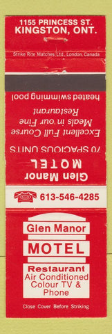 Matchbook Cover - Glen Manor Motel Kingston ON
