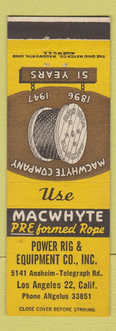 Matchbook Cover - Macwhyte Wire Rope Power Rig Los Angeles CA 1947