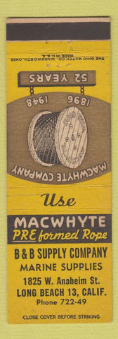 Matchbook Cover - Macwhyte Wire Rope B&B Supply Long Beach CA 1948