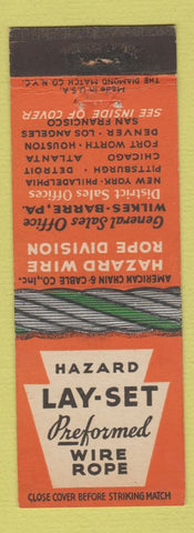 Matchbook Cover - Hazard Lay Set Wire Rope Wilkes Barre PA