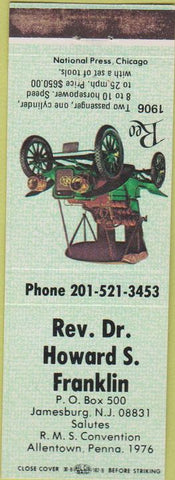 Matchbook Cover - Howard Franklin RMS 1976 Allentown PA