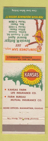 Matchbook Cover - Kansas Insurance Sunflower Dewain Bottger Salina KS