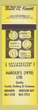 Matchbook Cover - Harold's Clothes Nipawin Hudson Bay SK