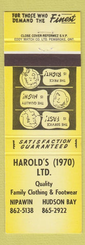 Matchbook Cover - Harold's Clothes Nipawin Hudson Bay SK