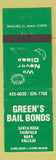 Matchbook Cover - Green's Bail Bonds Napa Fairfield Santa Rosa Vallejo CA