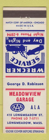 Matchbook Cover - Meadowview Garage Longmeadow MA AAA