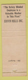 Matchbook Cover - Erwin Mills Safety No Loose Clothes