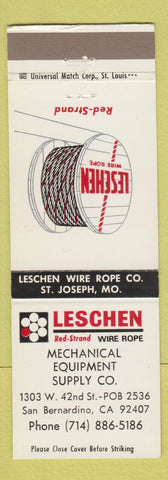 Matchbook Cover - Leschen Wire Rope Mechanical Equipment San Bernardino CA