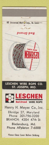 Matchbook Cover - Leschen Wire Rope Henry Meyer Bladensburg MD
