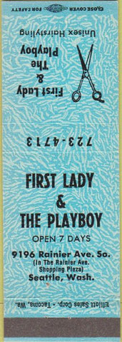 Matchbook Cover - First Lady  and  Playboy Hair Salon Seattle WA blue