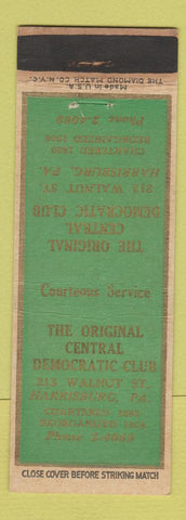 Matchbook Cover - Original Central Democratic Club Harrisburg PA WEAR