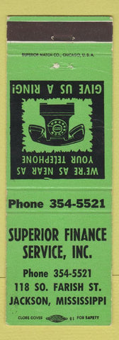 Matchbook Cover - Superior Finance Service Jackson MS