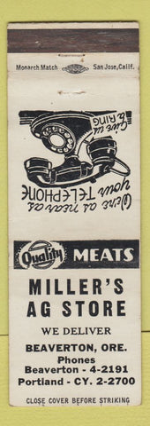 Matchbook Cover - Miller's Ag Store Meats Beaverton OR