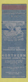 Matchbook Cover - Northern Insurance Agency Plattsburg Au Sable Forks NY WEAR
