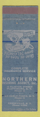 Matchbook Cover - Northern Insurance Agency Plattsburg Au Sable Forks NY WEAR