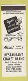 Matchbook Cover - Restaurant Chalet Blanc St Jacques NB