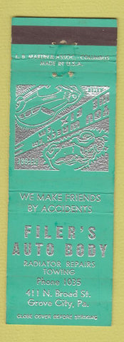 Matchbook Cover - Filer's Auto Body Grove City PA WEAR