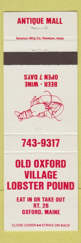 Matchbook Cover - Old Oxford Village Lobster Pound Oxford ME