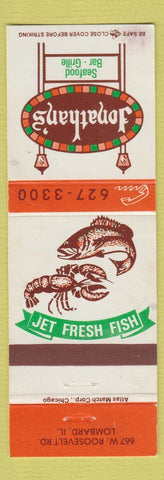 Matchbook Cover - Jonathan's Restaurant Seafood Lombard IL WEAR