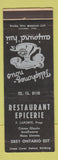 Matchbook Cover - Restaurant Epicerie  QC?