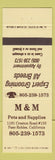Matchbook Cover - M&M Pets and Supplies Paso Robles CA