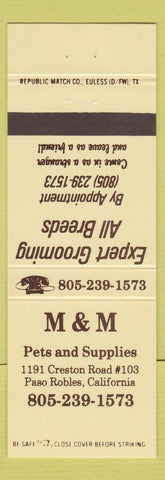 Matchbook Cover - M&M Pets and Supplies Paso Robles CA