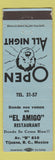 Matchbook Cover - El Amigo Restaurant Tijuana BC Mexico