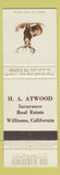 Matchbook Cover - Hartford Insurance HA Atwood Williams CA