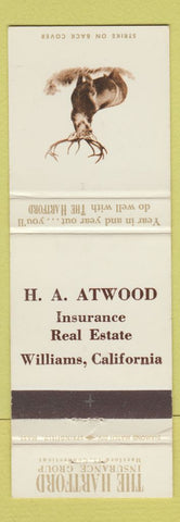 Matchbook Cover - Hartford Insurance HA Atwood Williams CA