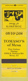 Matchbook Cover - Tomaso's of Mesa AZ Italian
