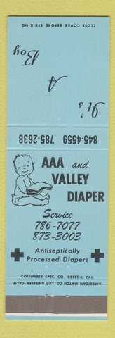 Matchbook Cover - AAA Valley Diaper Service It's A Boy