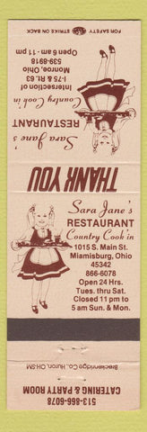 Matchbook Cover - Sara Jane's Restaurant Miamisburg OH