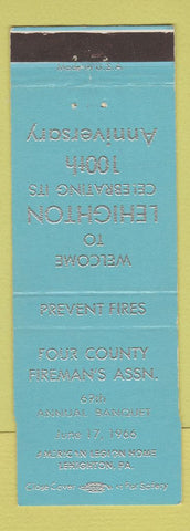 Matchbook Cover - Four County Fireman's Association Lehighton PA 1966