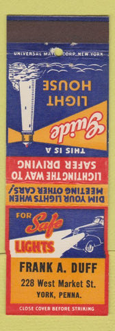 Matchbook Cover - Guide Auto Lights York PA Frank Duff lighthouse