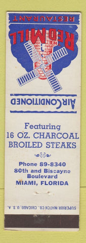 Matchbook Cover - Red Mill Restaurant windmill Miami FL