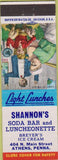 Matchbook Cover - Shannon's Soda Bar Breyer's Ice Cream Athens PA
