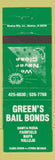 Matchbook Cover - Green's Bail Bonds Napa Fairfield Santa Rosa Vallejo CA