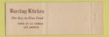 Matchbook Cover - Barclay Kitchen Los Angeles CA