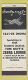 Matchbook Cover - Zebra Lounge North Redington Beach FL