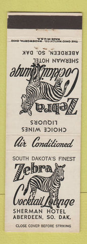 Matchbook Cover - Zebra Cocktail Lounge Aberdeen SD Sherman Hotel