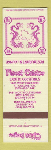Matchbook Cover - China Dragon Chinese Loveland Greeley Fort Collins Colorado