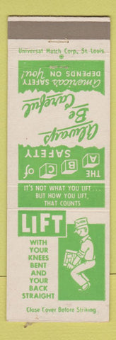 Matchbook Cover - Barber Coleman Rockford IL Safety Lift with Knees