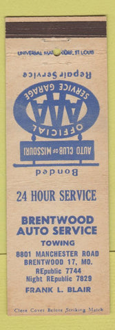 Matchbook Cover - Brentwood Auto Service AAA Brentwood MO